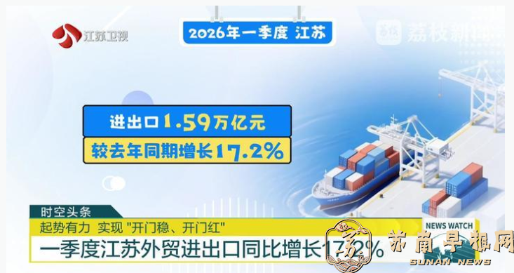 一季度江苏外贸进出口同比增长17.2%，高于全国2.2个百分点