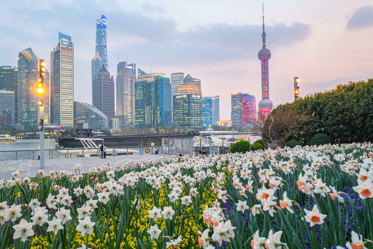 傍晚北外滩黄浦江畔。人民网记者 王初摄